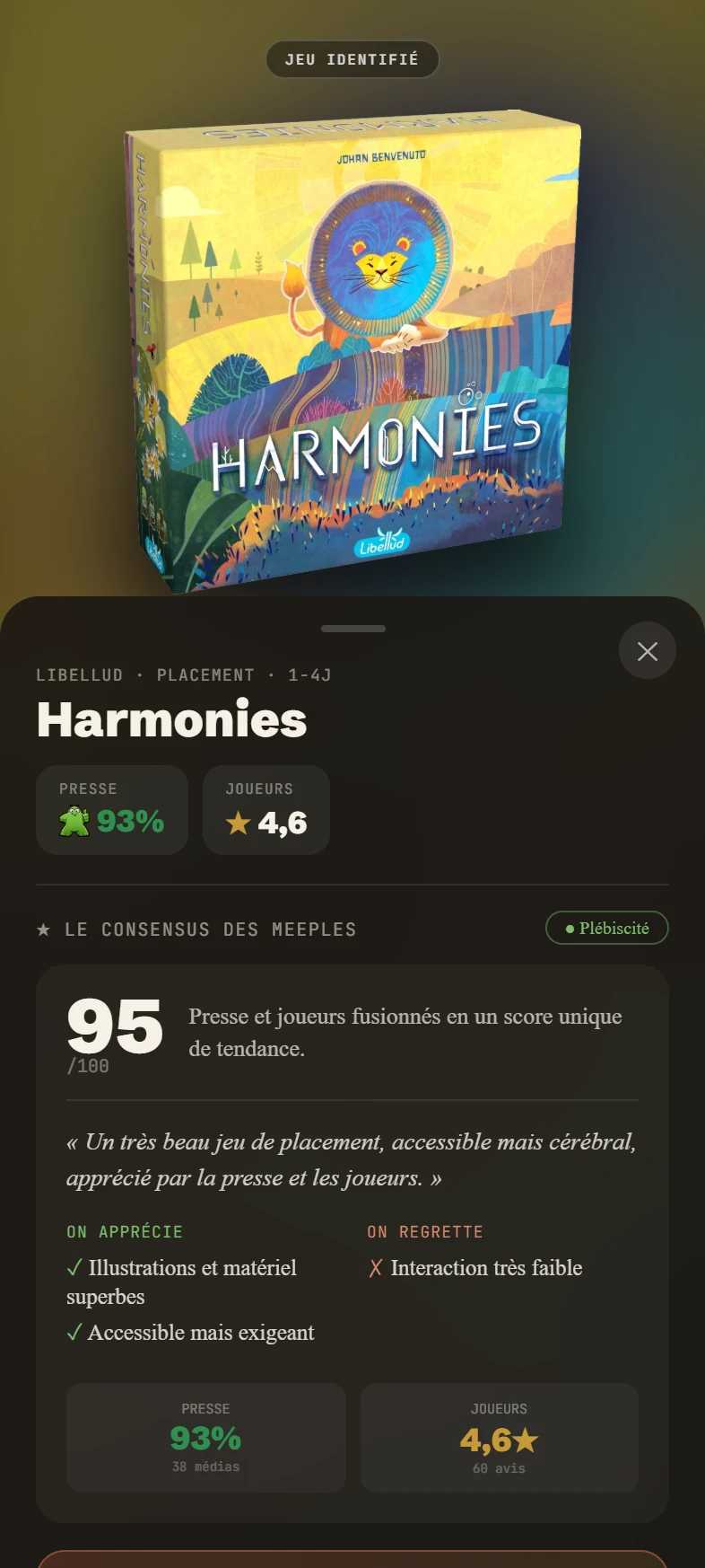 Actions proposées après le scan d’une boîte